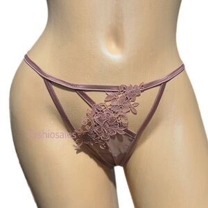 Victorias Secret Very Sexy Floral Appliqué Sheer Mesh V String Panty mauve
